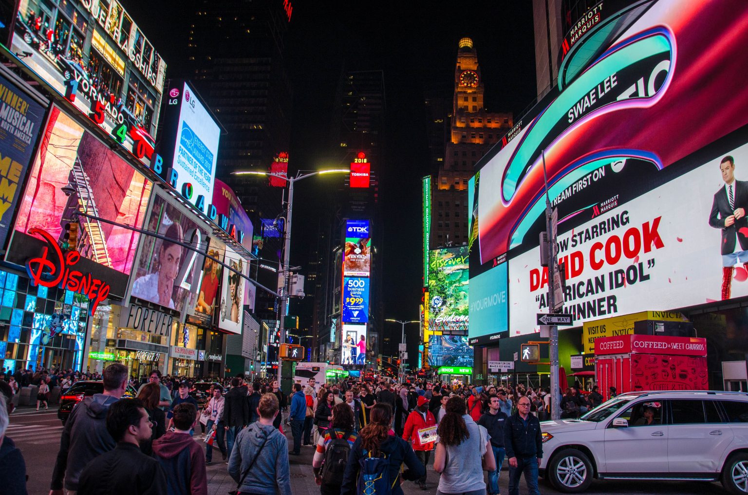 image of a street in America with vibrant billboards