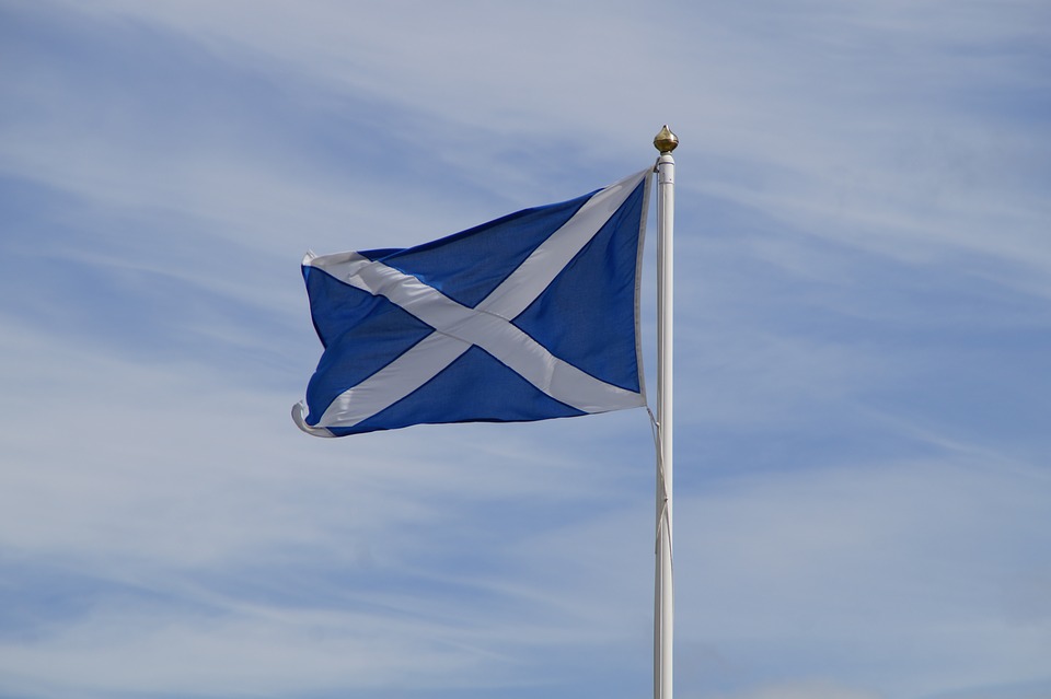 Scottish flag flying in the wind