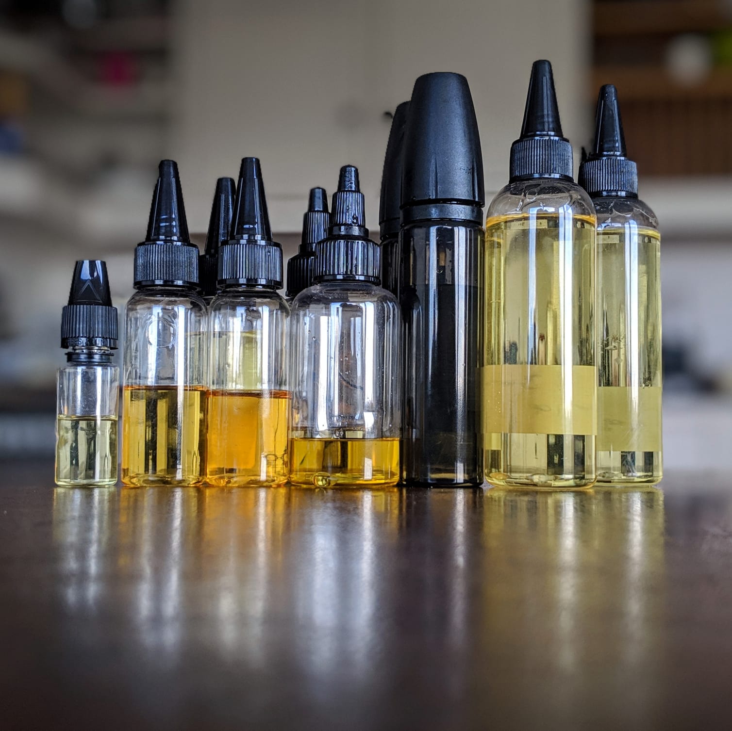 diy e-liquid bottles filled with flavoured vape liquid