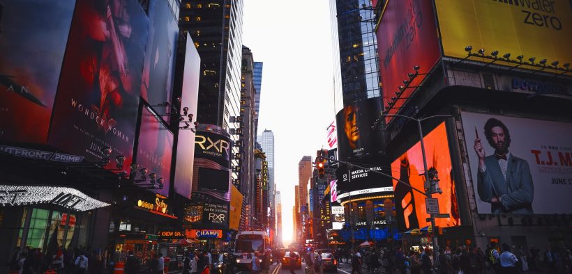 new york times square with sunset