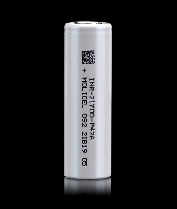 Molicel 21700-p42a battery with a white wrap