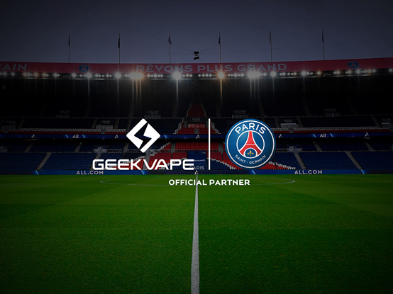 geekvape official partnership with paris saint germain promotional artwork featuring the the paris saint germain football stadium