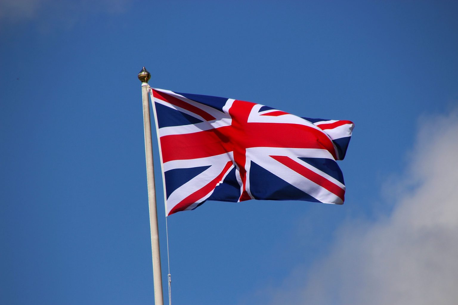 union jack - united kingdom flag flying on a clear blue sky