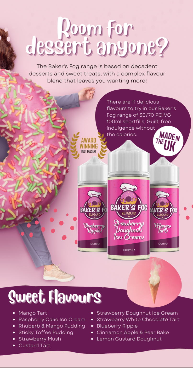 bakers fog eliquid range new branding promotional poster