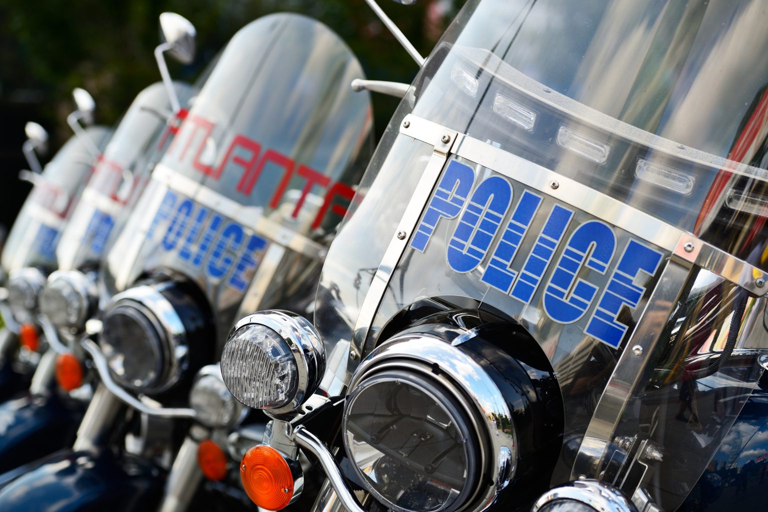 Atlanta Police Motorbikes parked up on the side of a road