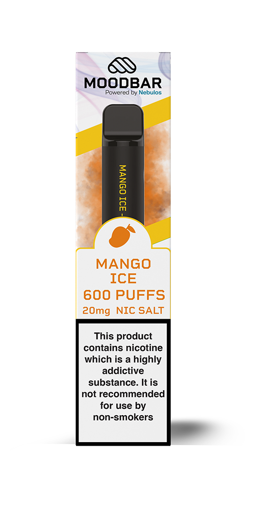 moodbar disposable vape in the flavour mango ice 20mg nic salt