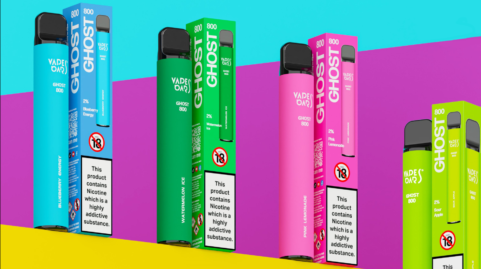 vapes bars ghost 600 disposable vapes colourful promotional banner - 2% nic salt disposable