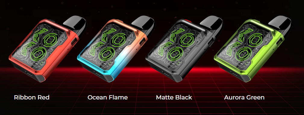 four vape pod kits from Uwell caliburn range - caliburn gk2 pod system in ribbon red, ocean flame, matte black and aurora green