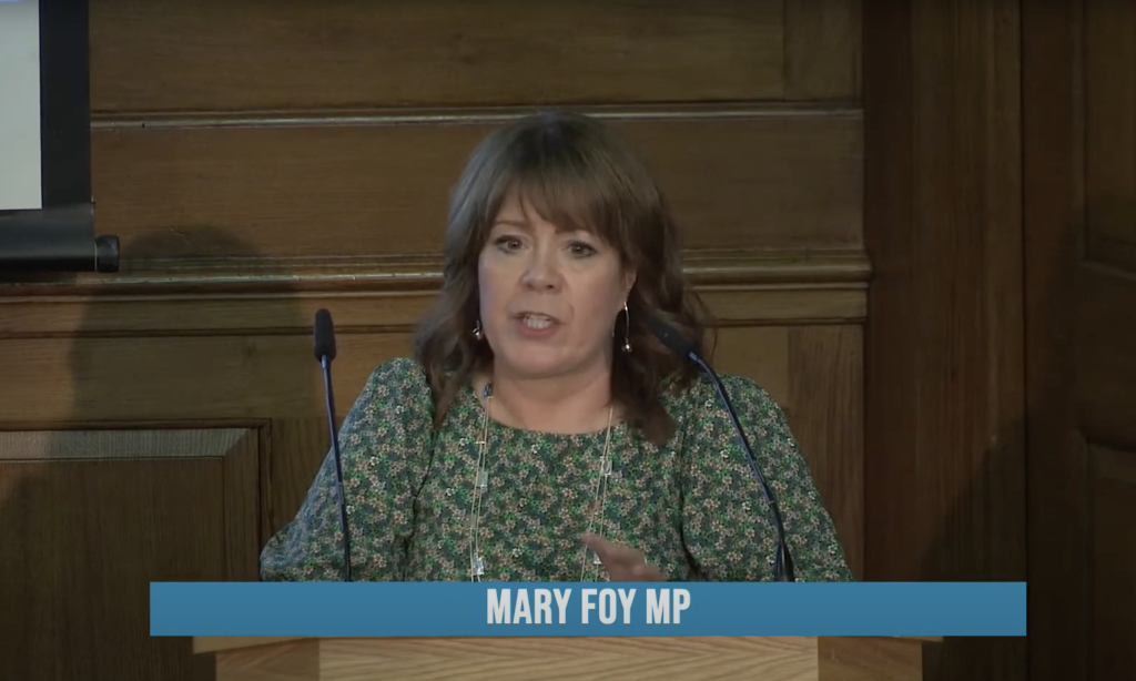 mary foy mp speaking live at the presentation of the khan review