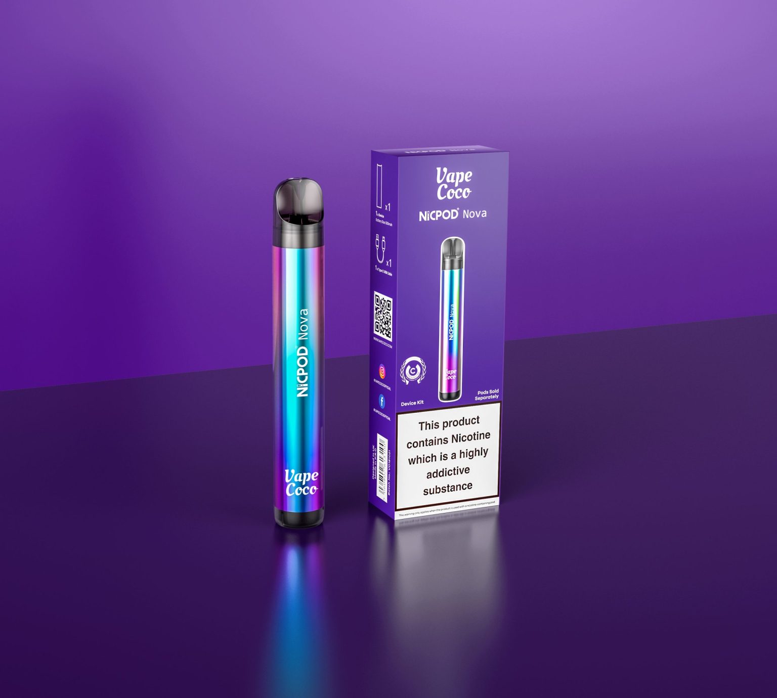 VapeCoco NICPOD Nova Device in blue and purple