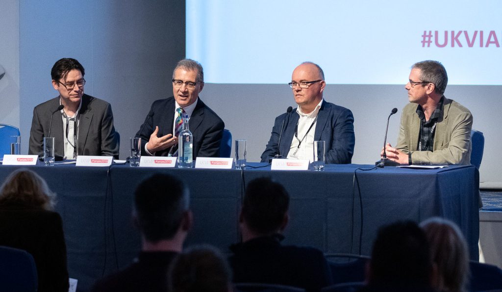 panel of male delegates discussing the e-cigarette industry at the annual UKVIA Forum 2019