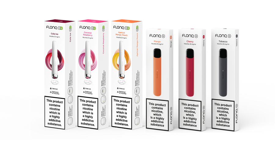 flonq plus e and flonq max e product boxes