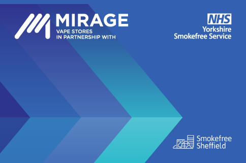 Mirage vape retailer partnership NHS blue promotional banner