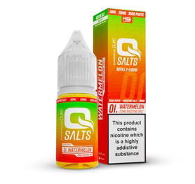 QSalts watermelon flavoured nicotine salt 10ml green and red e-liquid bottle 