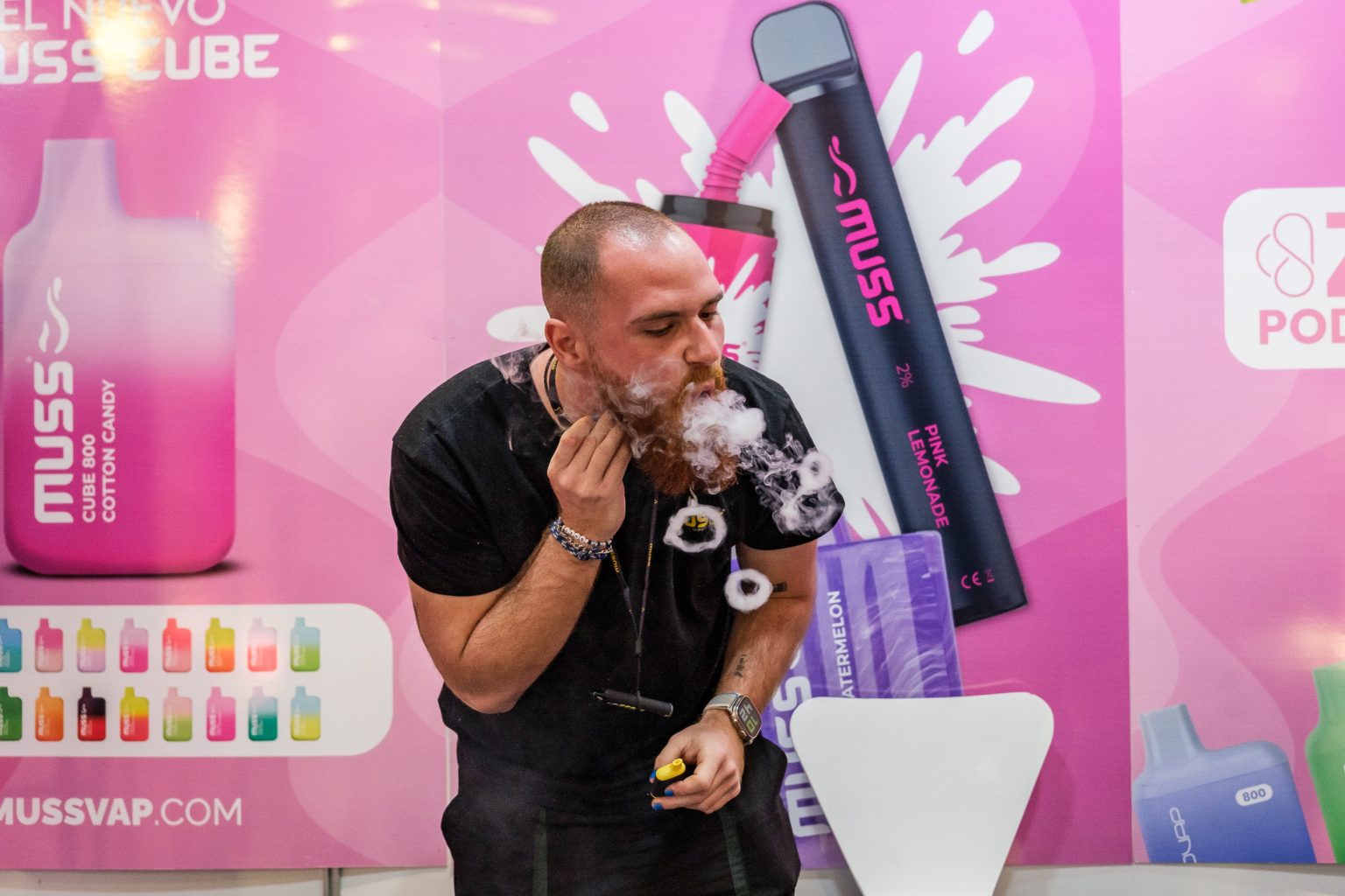 man performing vape tricks at EVO NXT next generation products expo