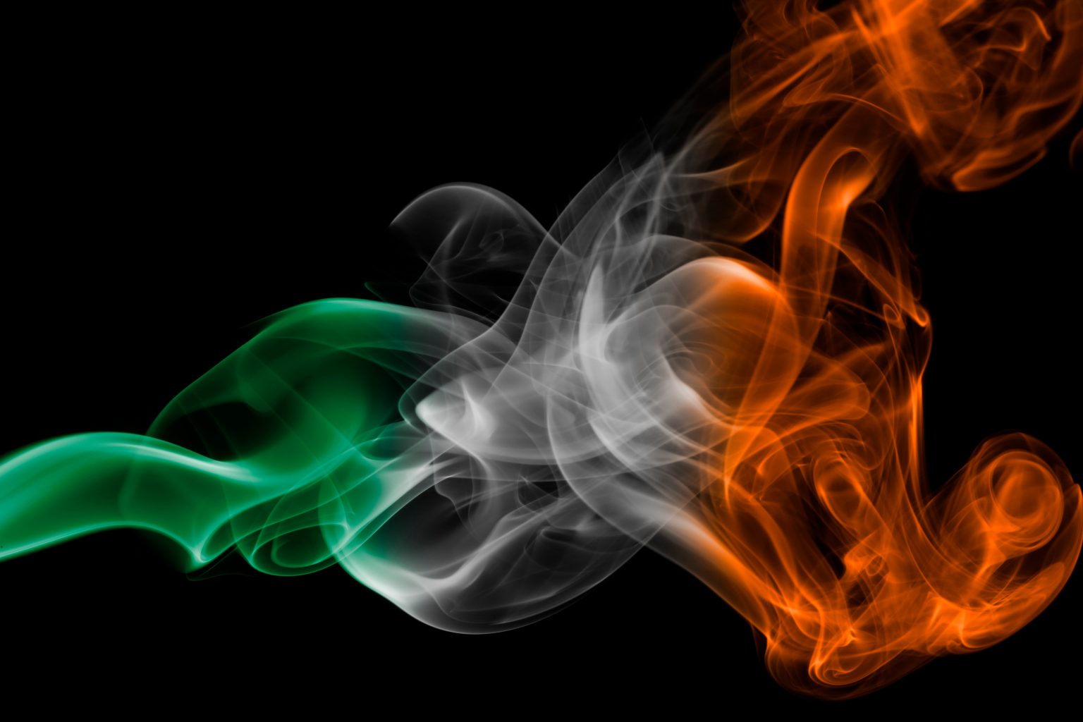 National smoke flag of Ireland isolated on black background