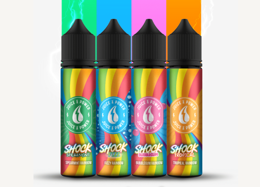 juice n power shock range e-liquid bottles