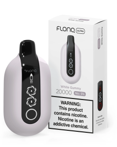 white gummy flonq ultra disposable vape device and packaging