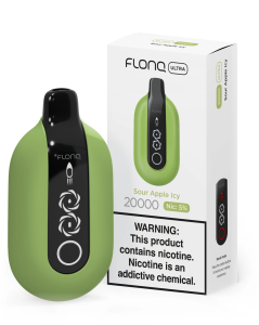 sour apple icy flonq ultra disposable vape device and packaging